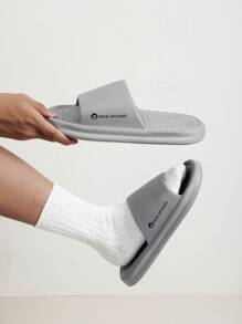 Men Letter Graphic Single Band Slides, Grey Outdoor EVA Slides - Light Grey - View 3