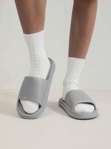 Men Letter Graphic Single Band Slides, Grey Outdoor EVA Slides - Light Grey - View 4