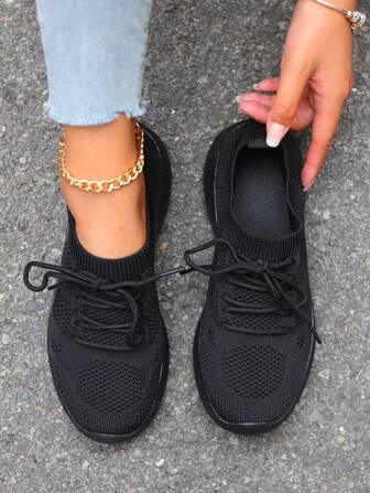 Women Minimalist Lace-Up Front Running Shoes, Style With Hoodie Sporty Sneakers