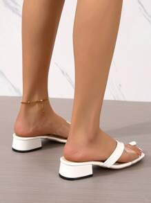 2025春夏新款女士交叉绑带高跟拖鞋 - 白色 - 查看 2