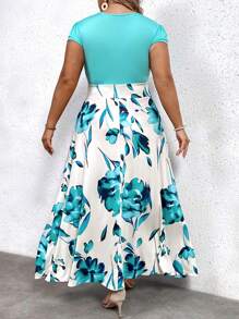 SHEIN Clasi Plus Floral Print A-Line Dress For Summer - Green - View 2