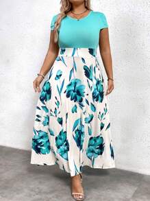 SHEIN Clasi Plus Floral Print A-Line Dress For Summer - Green - View 4