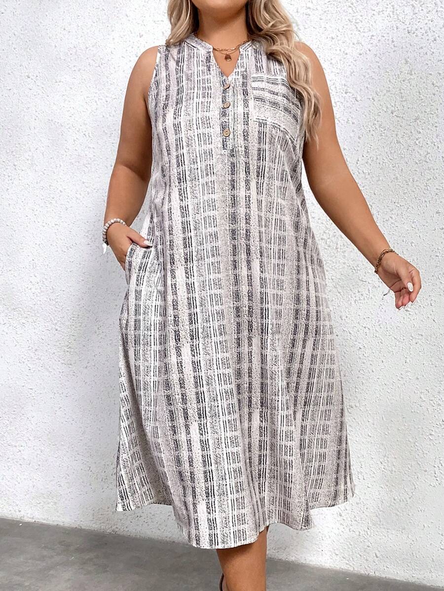 SHEIN LUNE 大碼紮染隱藏口袋背心連衣裙 - 彩色 - 查看 1