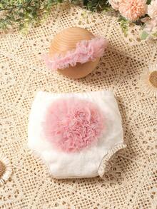 Newborn Photography Floral Appliques Shorts & Headband Prop - Multicolor - View 2