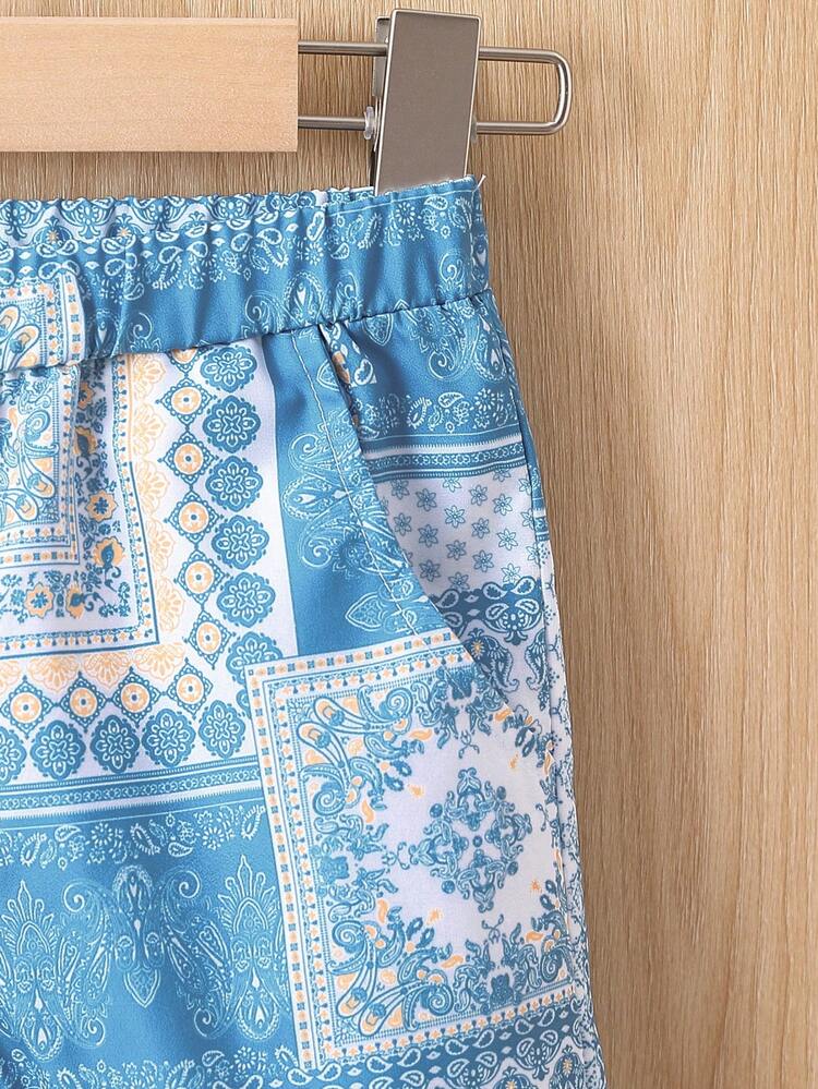 Baby Boy Paisley Scarf Print Shorts - Blue and White - View 4