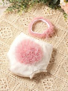 Newborn Photography Floral Appliques Shorts & Headband Prop - Multicolor - View 3