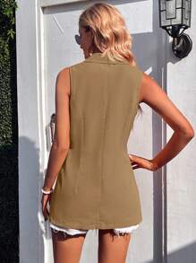 SHEIN LUNE Áo khoác  âu phục nữ Nút đôi màu trơn Thanh lịch - Cà phê nâu - Xem 2