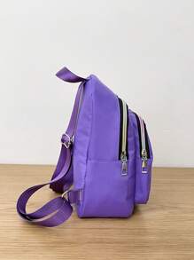 ZAOSHANGHAO Letter Patch Detail Classic Backpack Màu tím Preppy - Màu tím - Xem 3