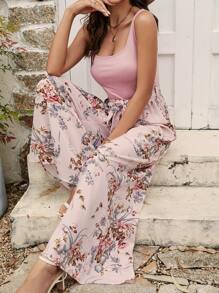 SHEIN VCAY Áo liền quần nữ Thắt lưng Hoa Boho - Hồng - Xem 5