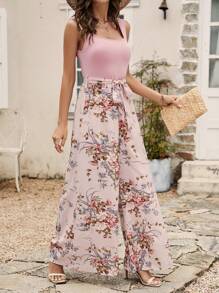 SHEIN VCAY Áo liền quần nữ Thắt lưng Hoa Boho - Hồng - Xem 6