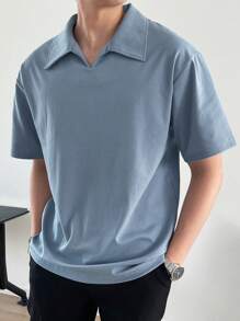 DAZY Men Solid Drop Shoulder Polo Shirt - Dusty Blue - View 1