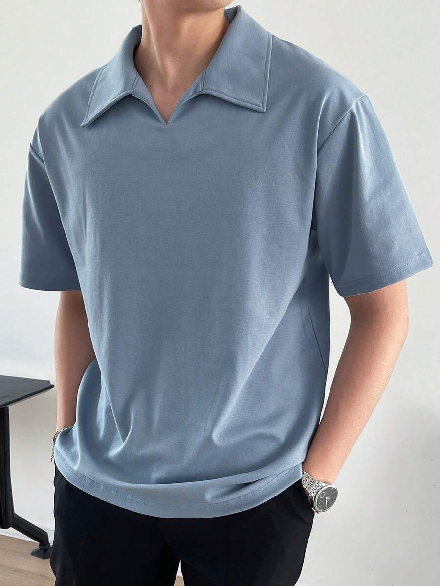 DAZY Men Solid Drop Shoulder Polo Shirt - Dusty Blue - View 1