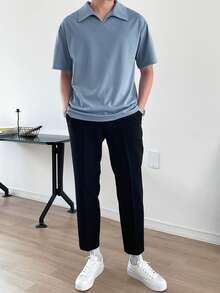 DAZY Men Solid Drop Shoulder Polo Shirt - Dusty Blue - View 4