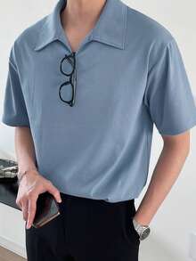 DAZY Men Solid Drop Shoulder Polo Shirt - Dusty Blue - View 5