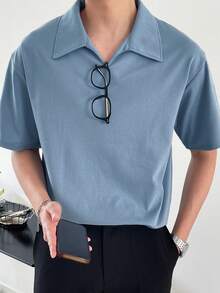 DAZY Men Solid Drop Shoulder Polo Shirt - Dusty Blue - View 6