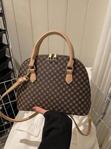 幾何樣式貝殼包雙把手優雅辦公辦公室 - 卡其色 - 查看 1