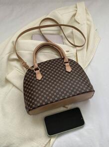 幾何樣式貝殼包雙把手優雅辦公辦公室 - 卡其色 - 查看 4