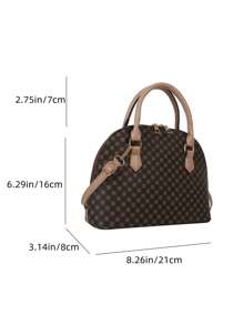 幾何樣式貝殼包雙把手優雅辦公辦公室 - 卡其色 - 查看 5