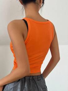 DAZY Chất rắn Crop Tank Top - trái cam - Xem 2