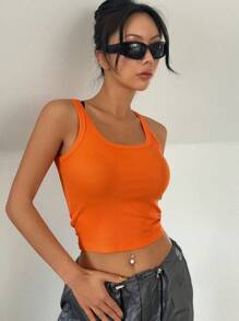 DAZY Chất rắn Crop Tank Top - trái cam - Xem 5