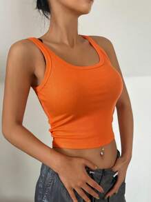 DAZY Chất rắn Crop Tank Top - trái cam - Xem 9
