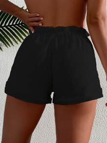 SHEIN Swim Summer Beach Solid Tie Front Bikini Bottom - Black - View 2