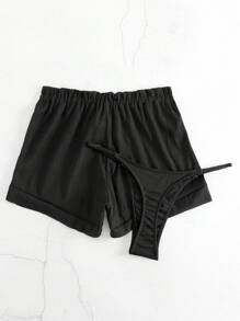 SHEIN Swim Summer Beach Solid Tie Front Bikini Bottom - Black - View 4