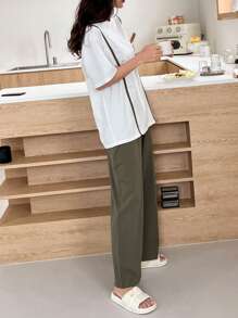 DAZY Contrast Piping Drop Shoulder Lounge Set Pajama - Green - View 8