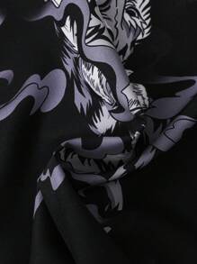 SHEIN 男童寬鬆短袖襯衫，鈕扣開合，通體老虎印花，適合休閒、運動、街頭和度假，春夏 - 彩色 - 查看 6