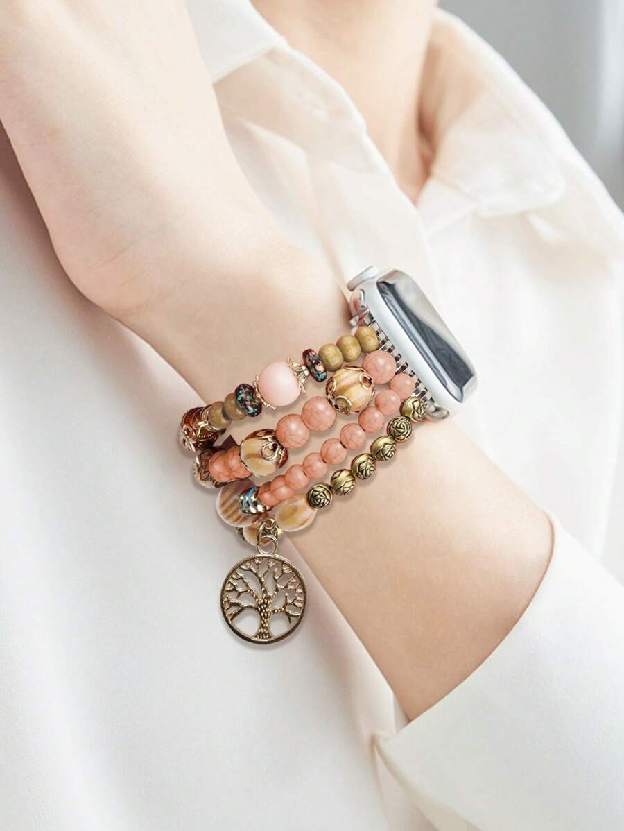 1pc Tree Pendant Beaded Watchband Compatible With Apple Watch - Multicolor - View 1
