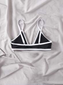 Summer Beach Contrast Binding Triangle Bikini Top - Black - View 2