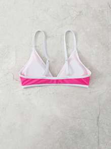 Top bikini triángulo unido en contraste - Rosa Fucsia - Ver 2