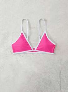 Top bikini triángulo unido en contraste - Rosa Fucsia - Ver 4