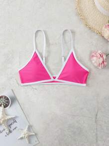Top bikini triángulo unido en contraste - Rosa Fucsia - Ver 5