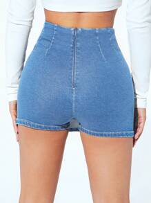 SHEIN PETITE Split Hem Denim Skort - Medium Wash - View 2