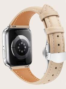 1 dây đeo đồng hồ PU dập nổi vải tương thích với Apple Watch - Màu be - Xem 4