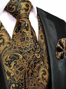 情人節男款1件巴洛克印花背心 - 金色 - 查看 4