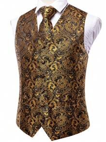 情人節男款1件巴洛克印花背心 - 金色 - 查看 5