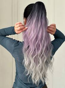 Ombre Long Curly Ponytail Synthetic Hair Extension - Brown - View 1