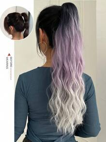 Ombre Long Curly Ponytail Synthetic Hair Extension - Brown - View 3