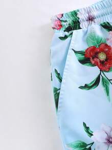 Manfinity RSRT Men Floral Print Shirt & Drawstring Waist Shorts - Baby Blue - View 5