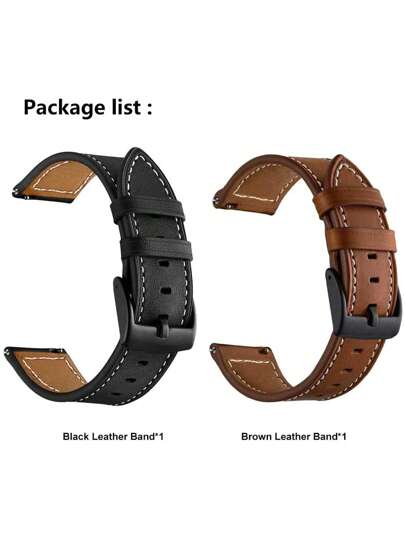 2pcs/Set Size 20mm/22mm Galaxy Watch Strap Leather Brown+Black Compatible With Galaxy Watch 6 Classic 47mm 43mm/5 Pro 45mm Strap, Compatible With Samsung Galaxy Watch 6/5/4 40mm 44mm/4 Classic 46mm Strap, (2 Packs)Galaxy Watch Band Sumsung