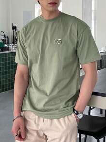 DAZY 男士棉字母圖案T恤 - 軍綠色 - 查看 7
