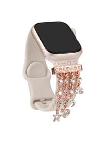 1入組水鑽流蘇裝飾電鍍不銹鋼通用錶帶裝飾用品圓環環形適用於Apple/Samsung/Huawei手錶 - 玫瑰金 - 查看 1