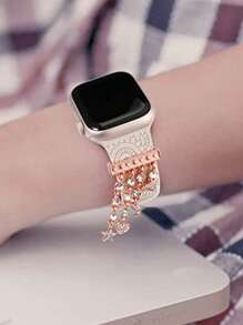 1入組水鑽流蘇裝飾電鍍不銹鋼通用錶帶裝飾用品圓環環形適用於Apple/Samsung/Huawei手錶 - 玫瑰金 - 查看 3