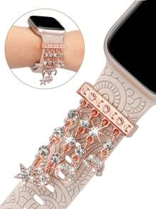 1入組水鑽流蘇裝飾電鍍不銹鋼通用錶帶裝飾用品圓環環形適用於Apple/Samsung/Huawei手錶 - 玫瑰金 - 查看 5