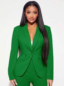 SHEIN SXY Shawl Collar Single Button Blazer Without Bra - Green - View 1