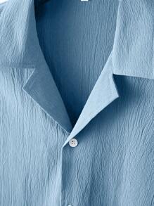 Manfinity Homme 男士素色前排扣西裝領襯衫 - 藍色 - 查看 3