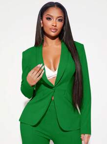 SHEIN SXY Shawl Collar Single Button Blazer Without Bra - Green - View 6