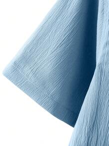 Manfinity Homme 男士素色前排扣西裝領襯衫 - 藍色 - 查看 4